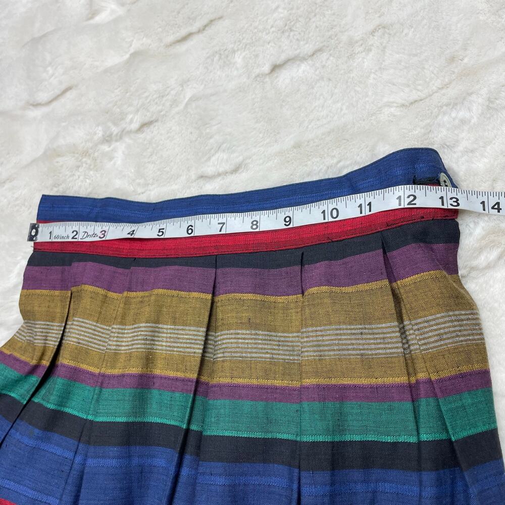 š„Vintage Liz Claiborne Linen Blend Rainbow Pleated Midi Skirt Cottage Academia - Picture 8 of 9